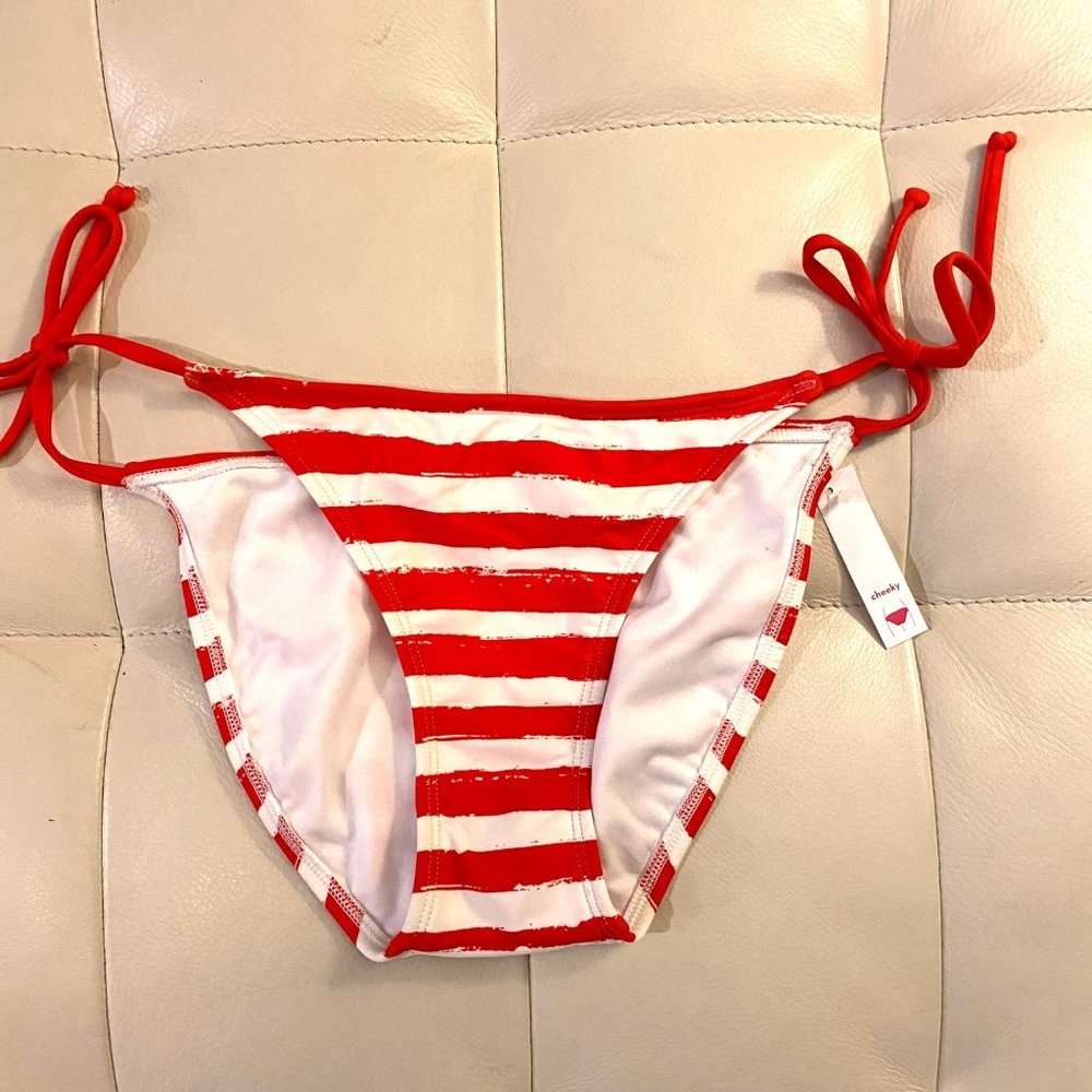 NWT cheeky Xhilaration bikini tankini bottoms red white stripes string Small